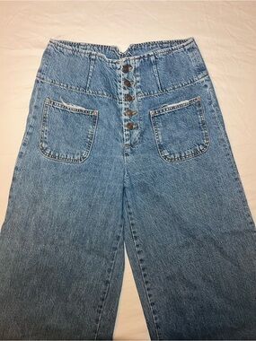 Free People Light Blue High-Waist Button-Fly Wide Leg Jeans